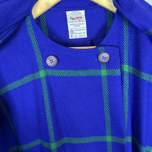 Vintage Avoca Collection Pure New Wool Blue Green Windowpane Wrap Shawl Ireland - Picture 3 of 6